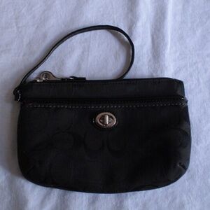 Black Coach Signature Cloth Turnlock Wristlet